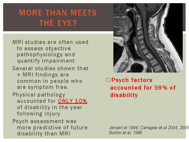 MORE THAN MEETS THE EYE? MRI studies are often used to assess objective pathophysiology