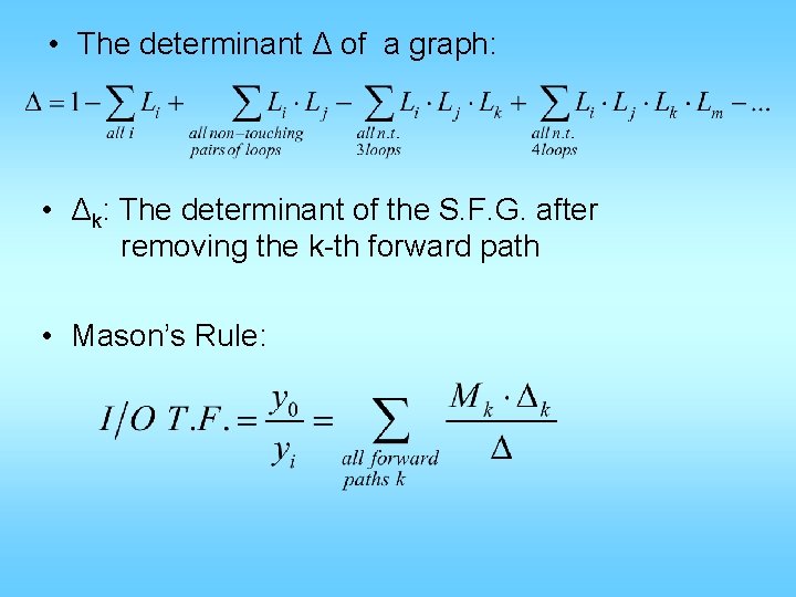 • The determinant Δ of a graph: • Δk: The determinant of the • The determinant Δ of a graph: • Δk: The determinant of the