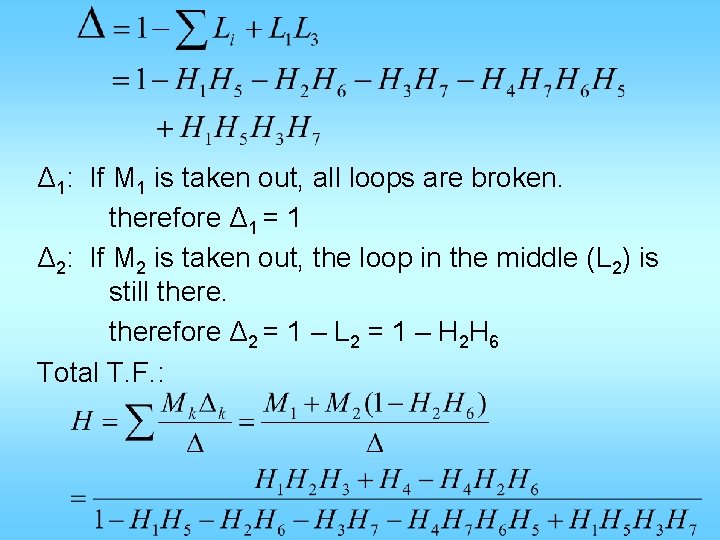 Δ 1: If M 1 is taken out, all loops are broken. therefore Δ Δ 1: If M 1 is taken out, all loops are broken. therefore Δ