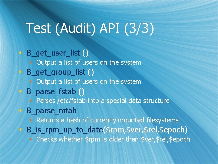 Test (Audit) API (3/3) s B_get_user_list () s Output a list of users on