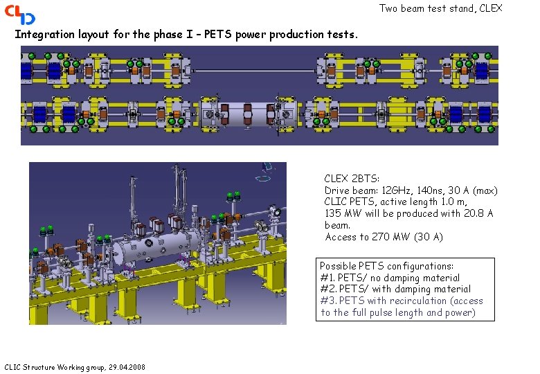Two beam test stand, CLEX Integration layout for the phase I – PETS power