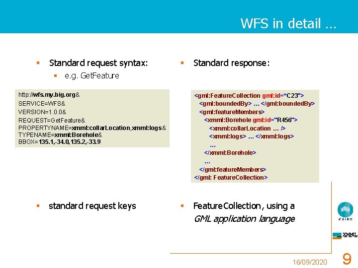 WFS in detail … § Standard request syntax: § Standard response: § e. g.