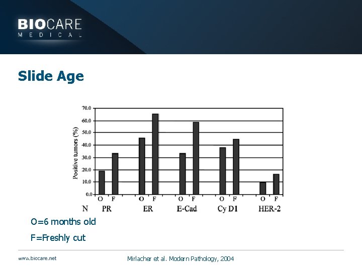 Slide Age O=6 months old F=Freshly cut Mirlacher et al. Modern Pathology, 2004 