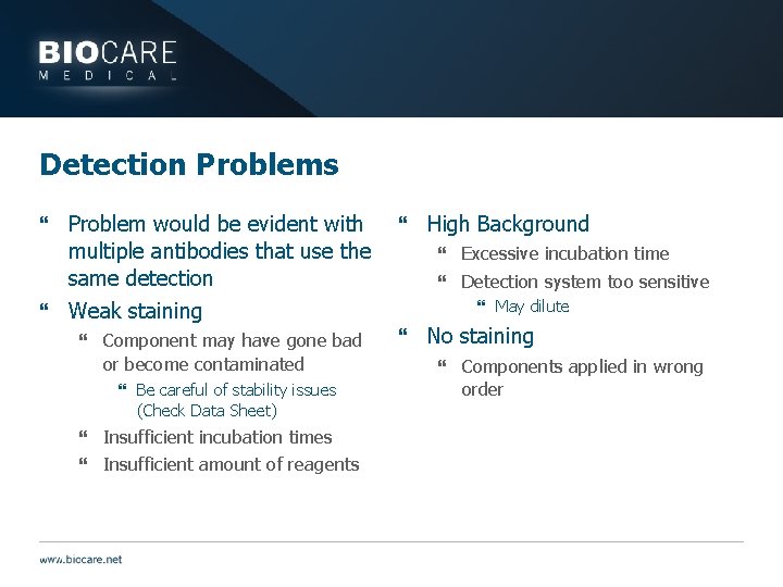 Detection Problems } Problem would be evident with multiple antibodies that use the same