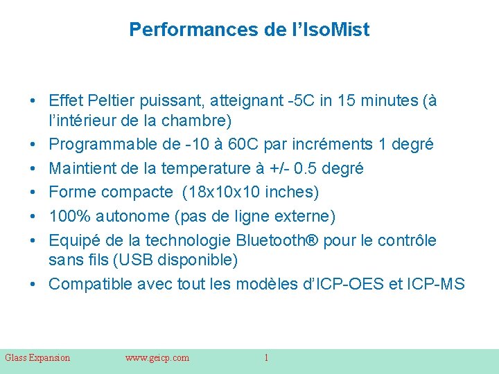 Performances de l’Iso. Mist • Effet Peltier puissant, atteignant -5 C in 15 minutes