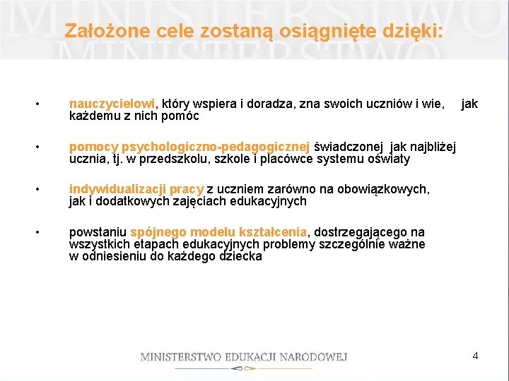 Założone cele zostaną osiągnięte dzięki: • nauczycielowi, który wspiera i doradza, zna swoich uczniów