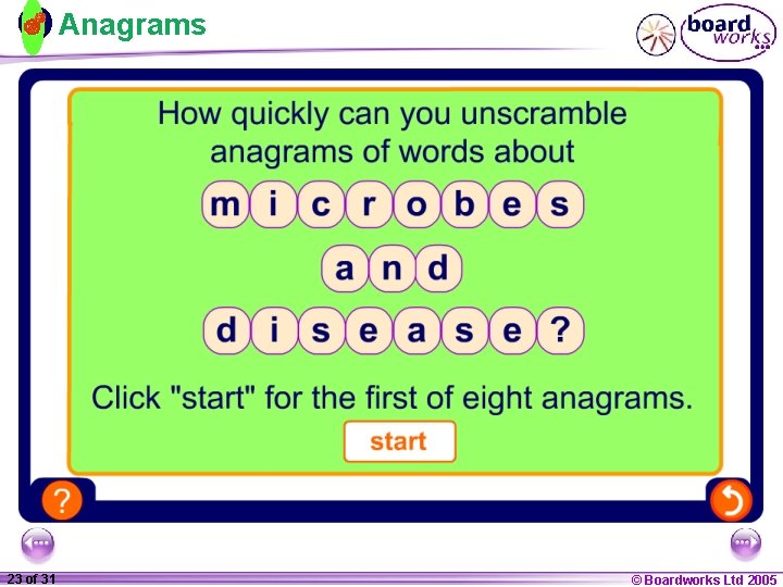 Anagrams 1 23 ofof 20 31 © Boardworks Ltd 2005 2004 