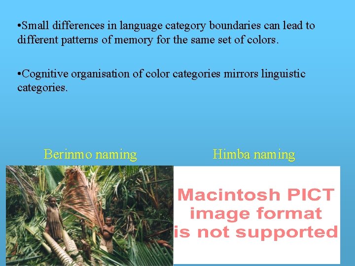 • Small differences in language category boundaries can lead to different patterns of • Small differences in language category boundaries can lead to different patterns of