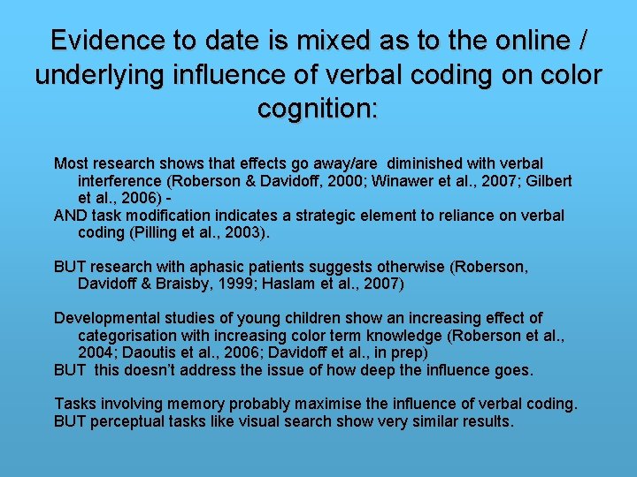 Evidence to date is mixed as to the online / underlying influence of verbal