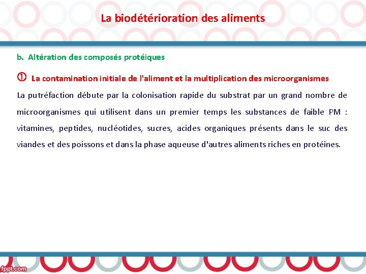 La biodétérioration des aliments b. Altération des composés protéiques La contamination initiale de l'aliment