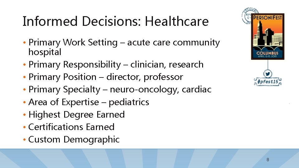 Informed Decisions: Healthcare • Primary Work Setting – acute care community hospital • Primary