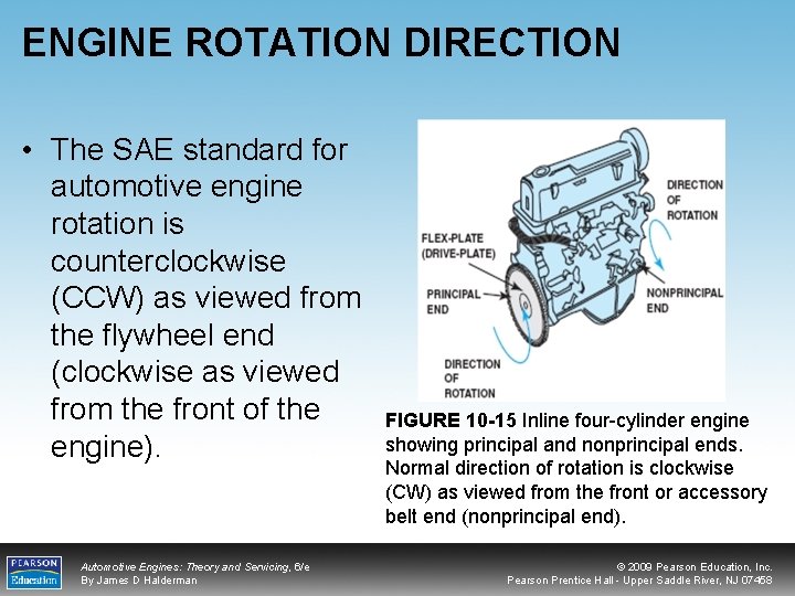 ENGINE ROTATION DIRECTION • The SAE standard for automotive engine rotation is counterclockwise (CCW)