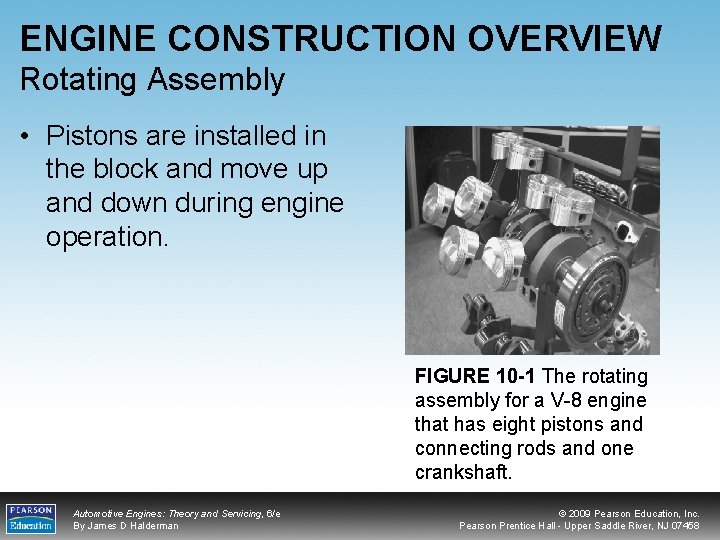 ENGINE CONSTRUCTION OVERVIEW Rotating Assembly • Pistons are installed in the block and move