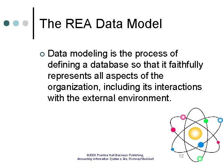 The REA Data Model ¢ Data modeling is the process of defining a database