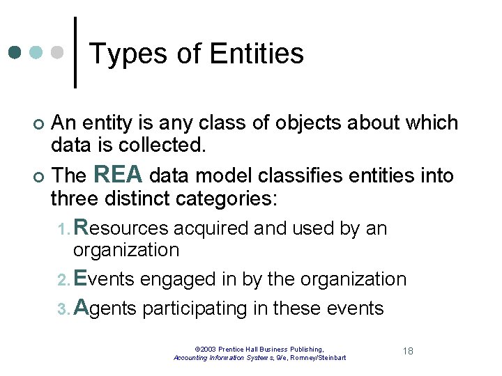 Types of Entities An entity is any class of objects about which data is