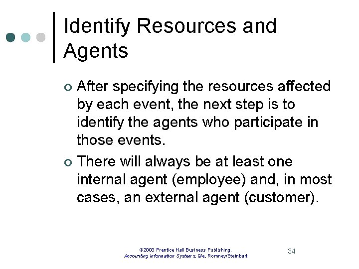 Identify Resources and Agents After specifying the resources affected by each event, the next