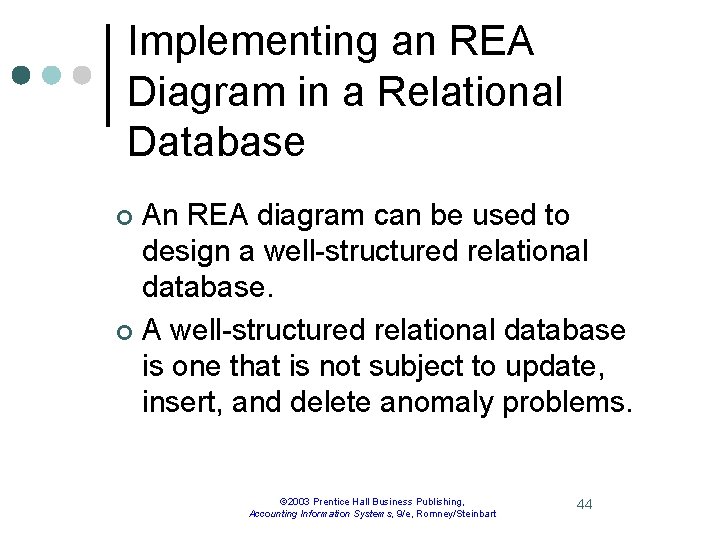 Implementing an REA Diagram in a Relational Database An REA diagram can be used