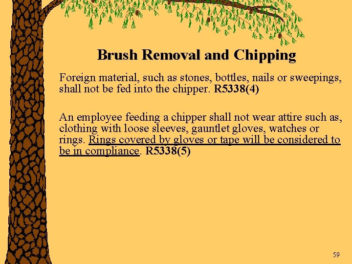 Brush Removal and Chipping Foreign material, such as stones, bottles, nails or sweepings, shall