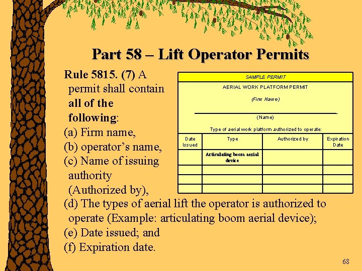Part 58 – Lift Operator Permits Rule 5815. (7) A SAMPLE PERMIT AERIAL WORK