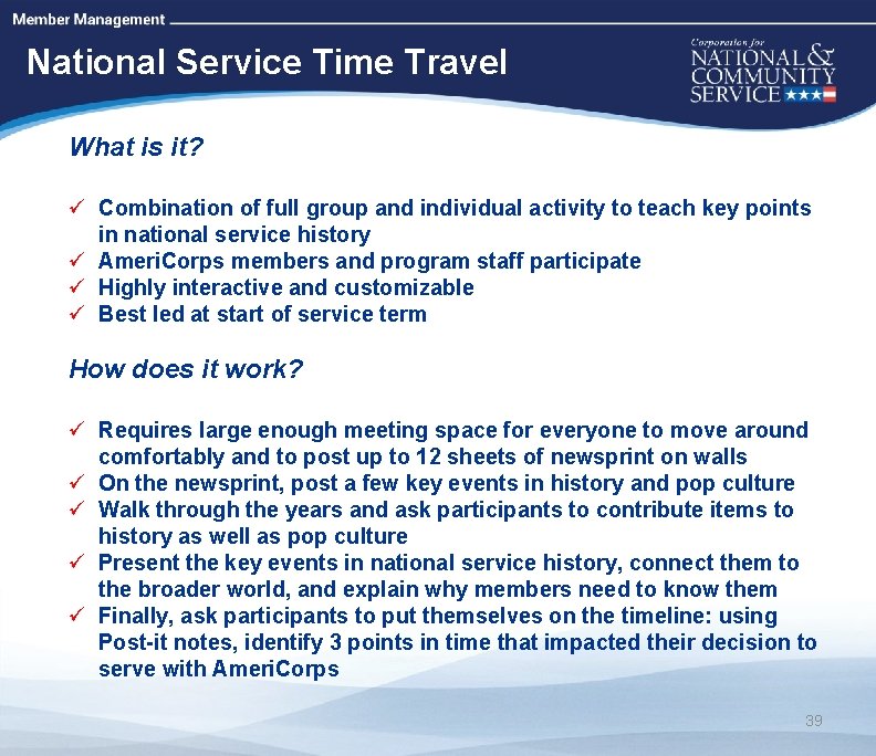 High Quality Performance Measures National Service Time Travel What is it? ü Combination of