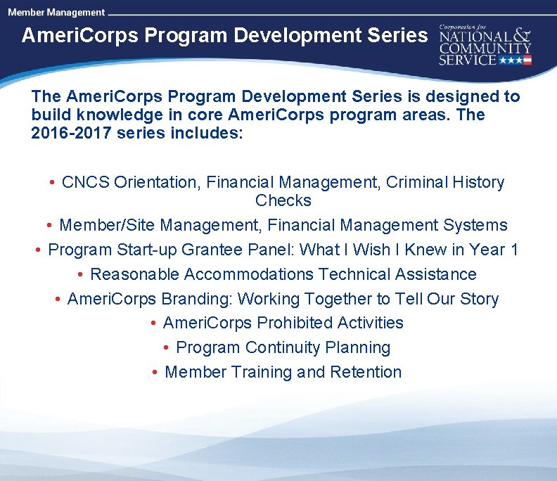 High Quality Performance Measures Ameri. Corps Program Development Series The Ameri. Corps Program Development