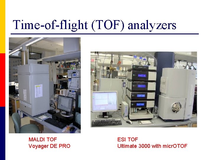 Time-of-flight (TOF) analyzers MALDI TOF Voyager DE PRO ESI TOF Ultimate 3000 with micr.