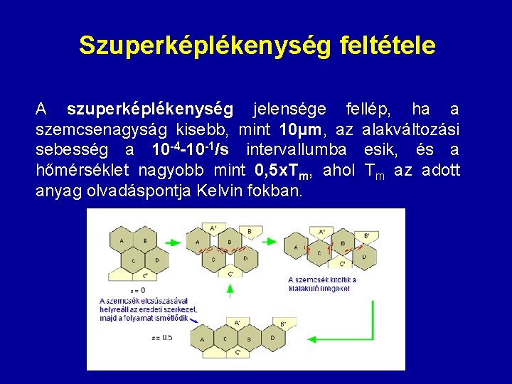 Szuperképlékenység feltétele A szuperképlékenység jelensége fellép, ha a szemcsenagyság kisebb, mint 10µm, az alakváltozási