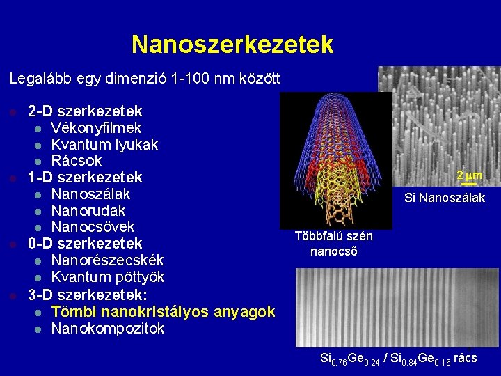 Nanoszerkezetek Legalább egy dimenzió 1 -100 nm között l l 2 -D szerkezetek l
