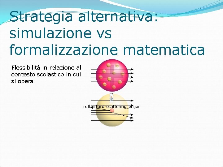 Strategia alternativa: simulazione vs formalizzazione matematica Flessibilità in relazione al contesto scolastico in cui