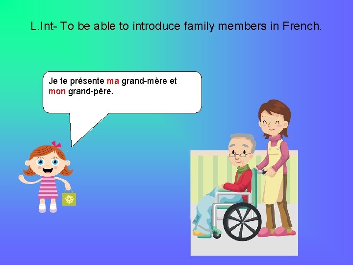 L. Int- To be able to introduce family members in French. Je te présente
