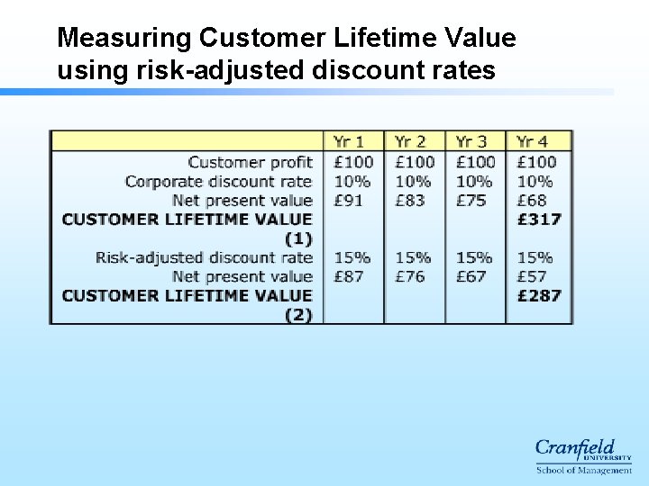 Measuring Customer Lifetime Value using risk-adjusted discount rates 