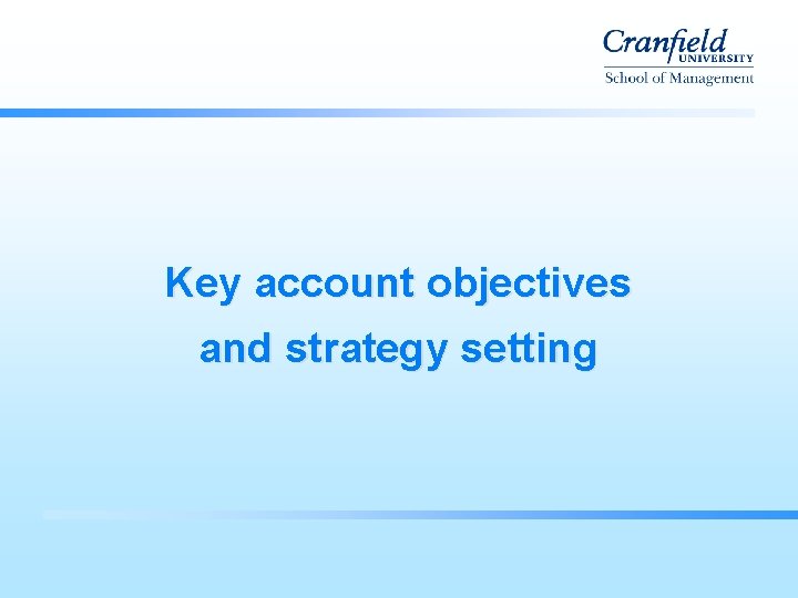 Key account objectives and strategy setting 