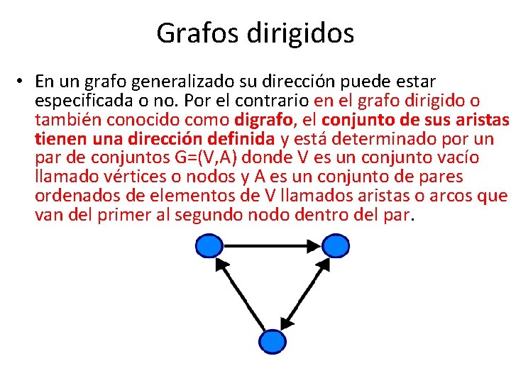 Grafos dirigidos • En un grafo generalizado su dirección puede estar especificada o no.