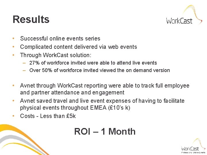 Results • Successful online events series • Complicated content delivered via web events •