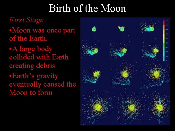 Birth of the Moon First Stage • Moon was once part of the Earth.
