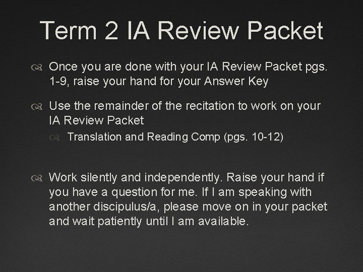 Term 2 IA Review Packet Once you are done with your IA Review Packet