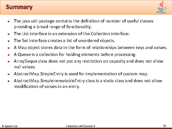 Summary u u u u The java. util package contains the definition of number