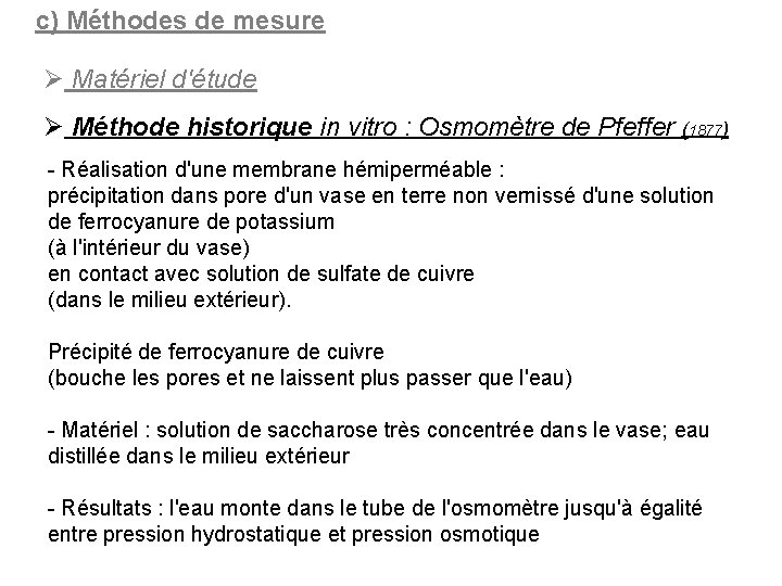 c) Méthodes de mesure Ø Matériel d'étude Ø Méthode historique in vitro : Osmomètre