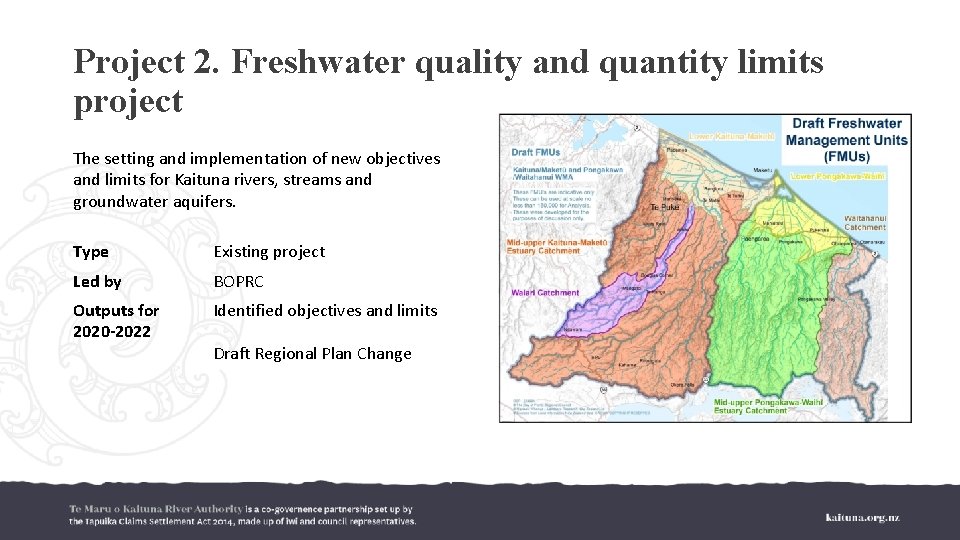 Project 2. Freshwater quality and quantity limits project The setting and implementation of new