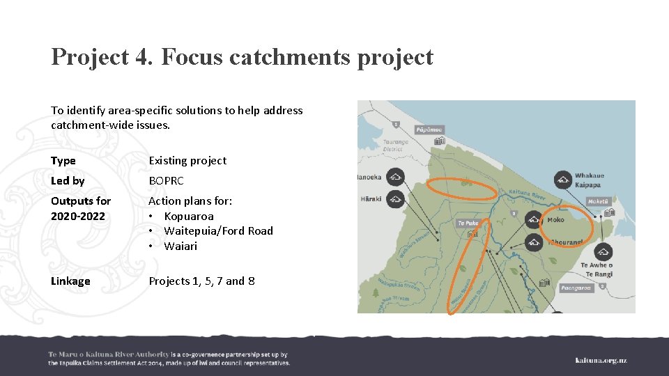 Project 4. Focus catchments project To identify area-specific solutions to help address catchment-wide issues.
