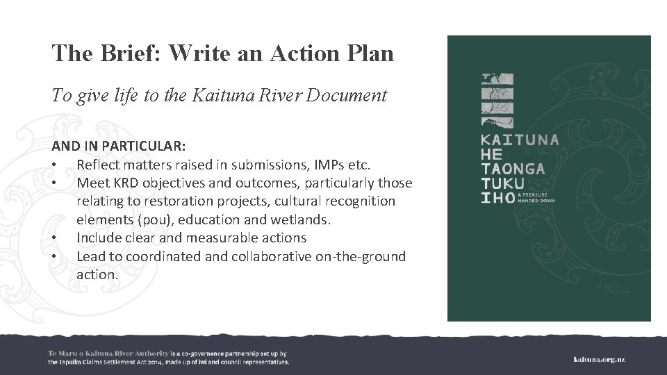 The Brief: Write an Action Plan To give life to the Kaituna River Document