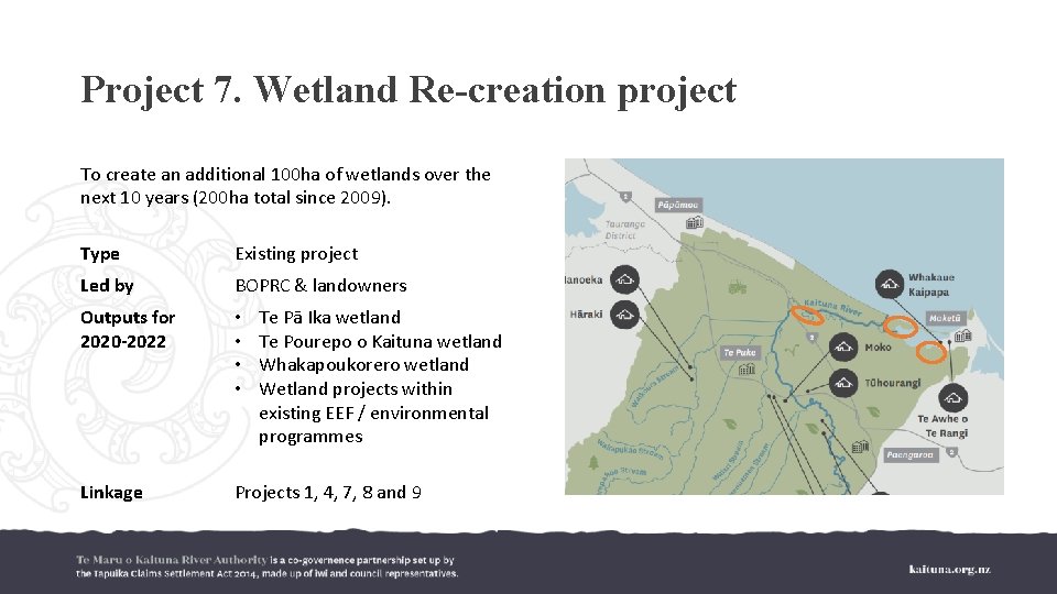 Project 7. Wetland Re-creation project To create an additional 100 ha of wetlands over