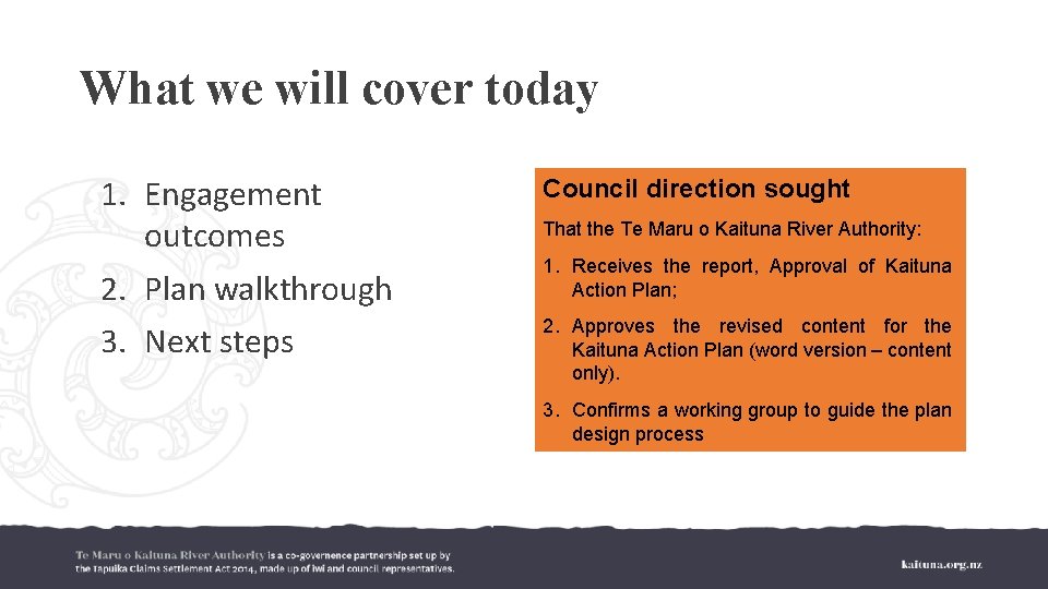 What we will cover today 1. Engagement outcomes 2. Plan walkthrough 3. Next steps