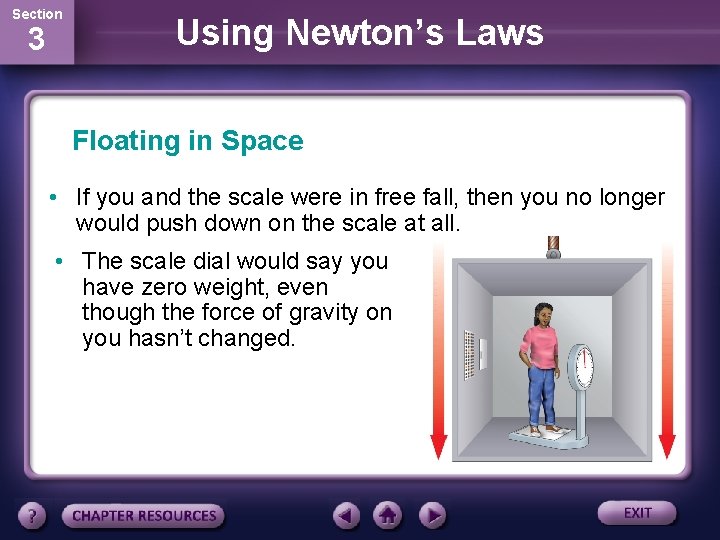 Section 3 Using Newton’s Laws Floating in Space • If you and the scale