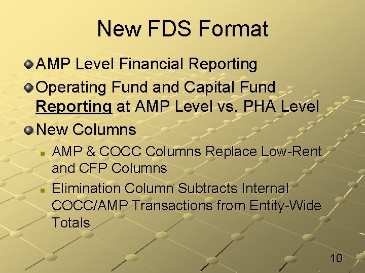 New FDS Format AMP Level Financial Reporting Operating Fund and Capital Fund Reporting at