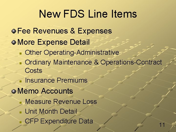 New FDS Line Items Fee Revenues & Expenses More Expense Detail n n n
