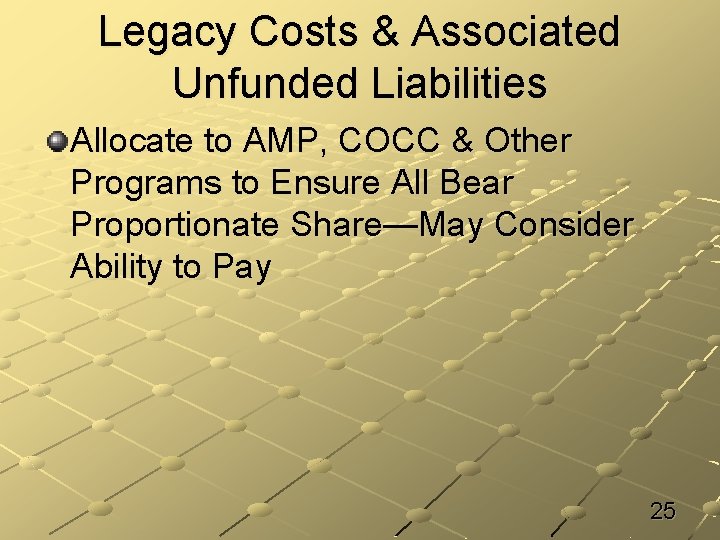 Legacy Costs & Associated Unfunded Liabilities Allocate to AMP, COCC & Other Programs to