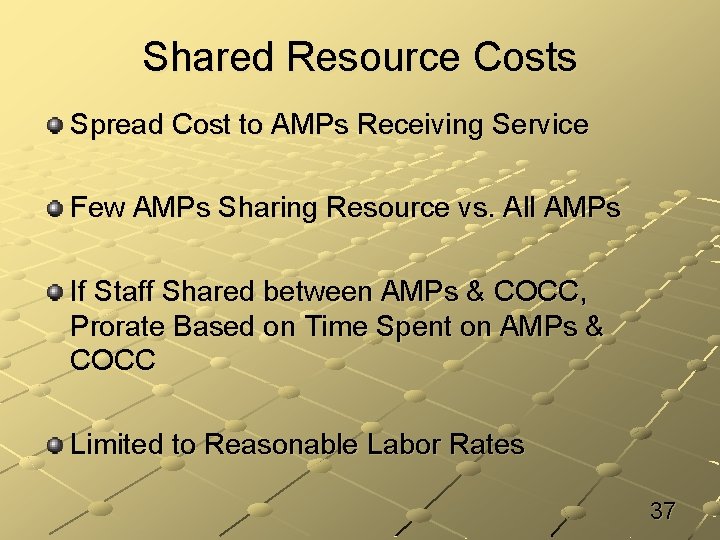 Shared Resource Costs Spread Cost to AMPs Receiving Service Few AMPs Sharing Resource vs.