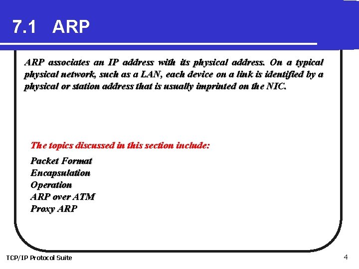 7. 1 ARP associates an IP address with its physical address. On a typical