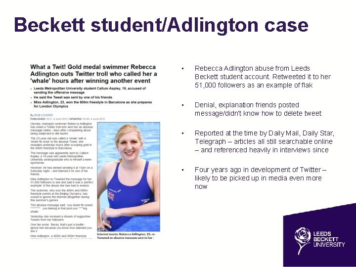 Beckett student/Adlington case • Rebecca Adlington abuse from Leeds Beckett student account. Retweeted it